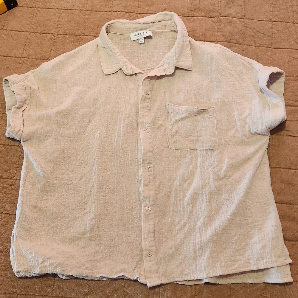 [SALE] Gilli M Beige Button Down Short Sleeve 100% Cotton Top